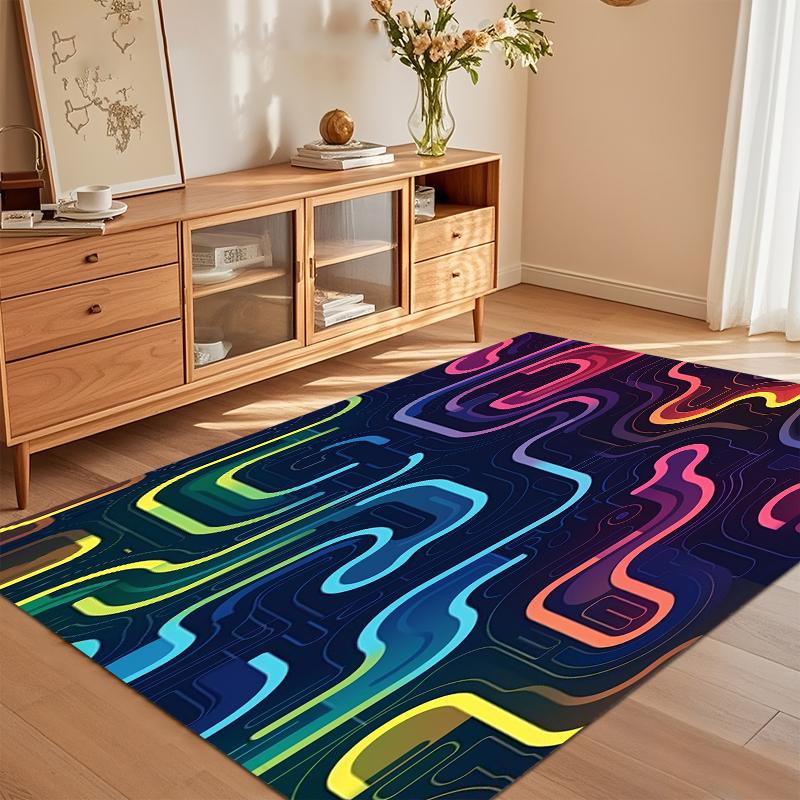 Neon Wavy Line Print Non Slip Area Rug Soft Washable Entryway Floor Mat for Living Room Bedroom Kitchen Modern Vibe Decor Pieces