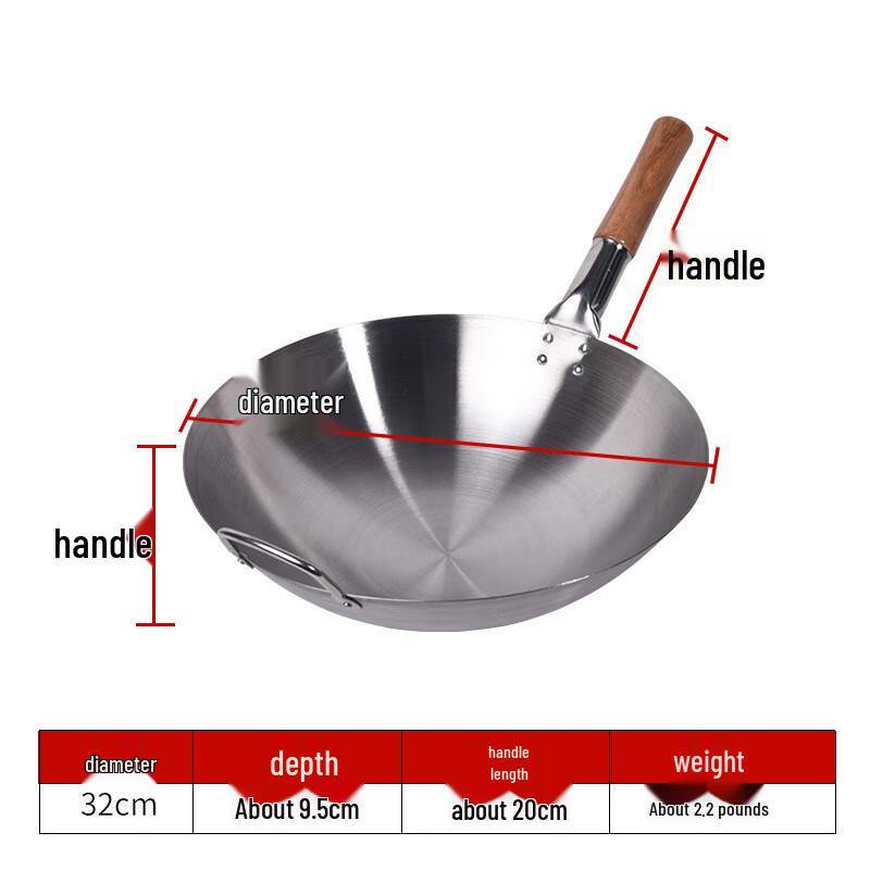 Wutuo 32cm Traditional Uncoated Wrought Iron Wok
