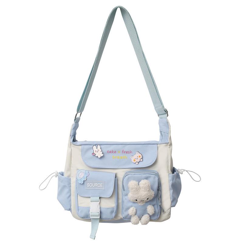 

Сумка на плече з милим зайчиком із зображенням мультфільму 2024, новий рюкзак із сердечками для молодшої школи, жіноча сумка для милої дівчини синій