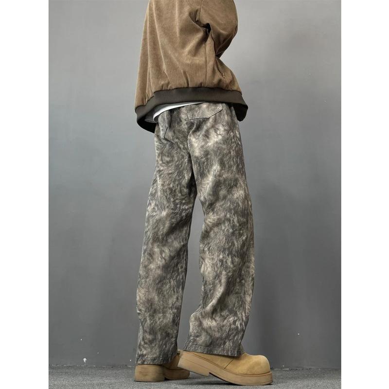 JYL Men's Camo Jeans  Tie-Dye Vintage Washed Loose Straight Casual Denim