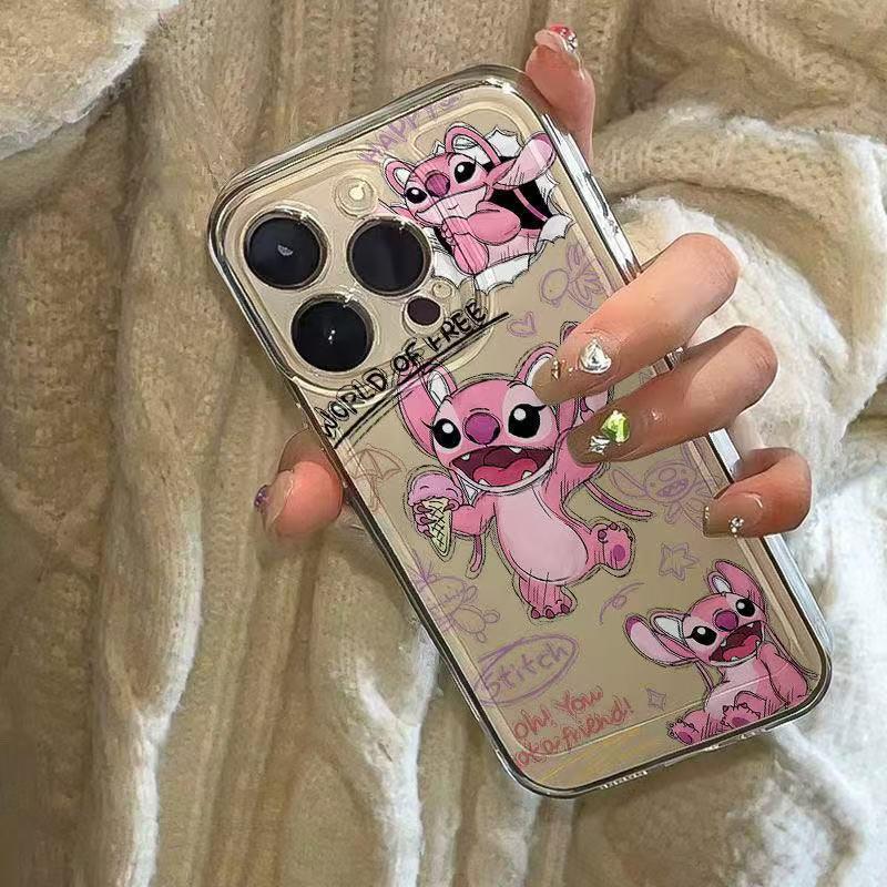 Cartoon Stitch Angel Ice Cream Space Shell for iPhone 14/15/16 Plus