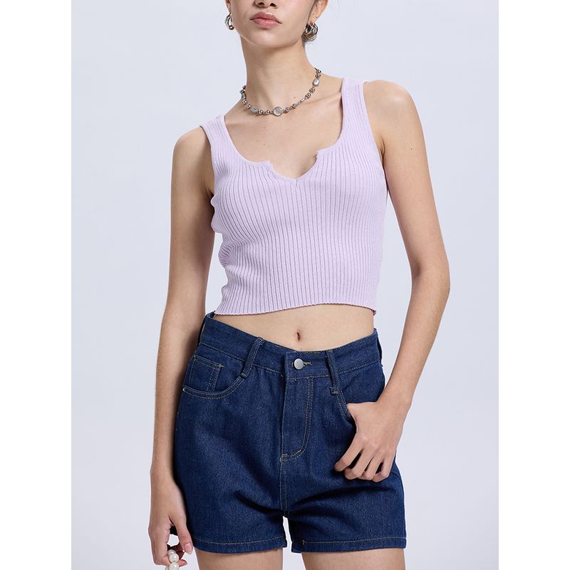 Za2025 Summer New Women clothes Sexy Stretch Slim fit Solid Small V-neck Sleeveless Short Navel Knit vest
