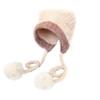 Niedliche farblich passende Teddy-Samt-Bärenohren-Riemen Damen Winter warme Ohrenschützer Strickwollmütze