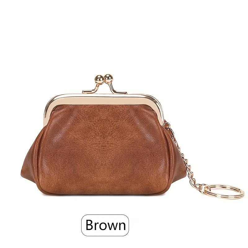 Portafoglio Mini Portamonete Vintage da Donna con Chiusura a Bacio e Portachiavi (Meccanismo di bacio), Design Minimalista ad Anello Rotondo