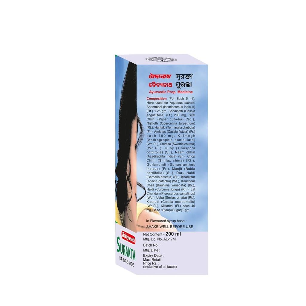 Baidyanath Surakta Herbal Tonic 200 Ml X Pack Of 2 Natural Skin Cleanser And Blood Purifier For Clear Radiant Skin