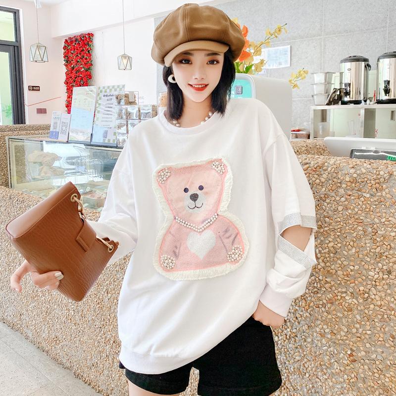 Thai Trendy Brand Autumn Cartoon Beaded Sweater Women's Medium and Long Korean Version of Foreign Style Long-sleeved Versatile Top Cross-border