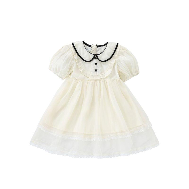 In-Stock Summer Girls' School-Style Dress, Foreign Trade Children's Off-White Dress, Mesh Princess Dress, Stylish Baby Dress