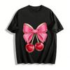 Glitter Cherry Bow Print Casual Short Sleeve Top Pure Cotton T-shirt