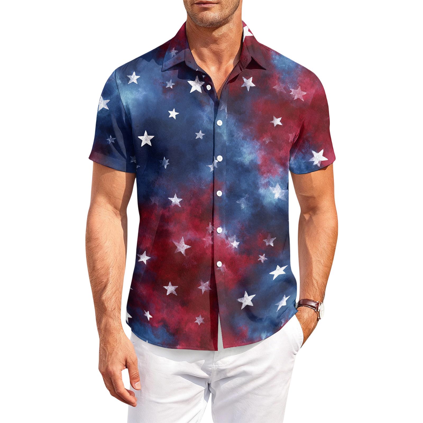 

Men s Casual Short-Sleeve Collared Shirt XXL синій