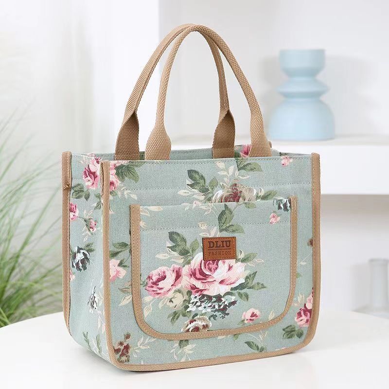 Floral Print Lunch Bag Large Capacity Handbag Thickened Thermal Insulation Bag Thermal Insulated Bag Women