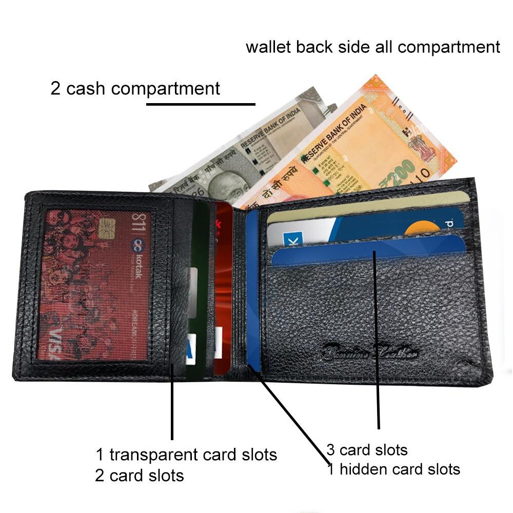 RSINC Echte Leder Handgefertigt Kreditkarte Ausweis & Bargeld Geldbörse Bargeld Zweifach Schwarz BLK B0DS8137ZN