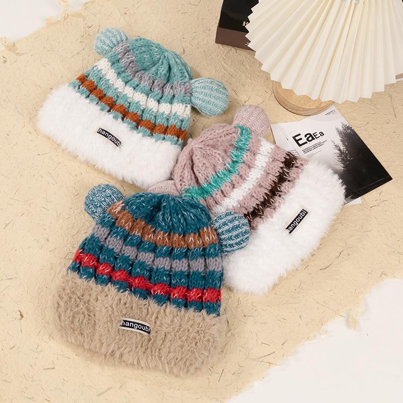 New Cartoon Christmas Wind Age-reducing Striped Knitted Hat Winter Thermal Hat Japanese Dopamine Versatile Wool Hat Women