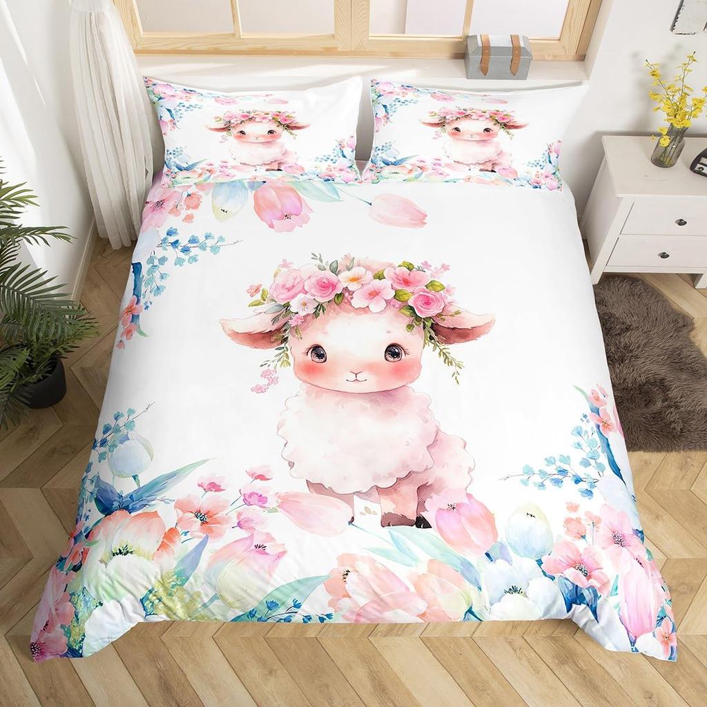 Sheep Duvet Cover Set For Kids Teens Comforter Covers Lightweight Down Room Decor Queen Size 2 Pillowcase 1 Duvet Cover No Quilt