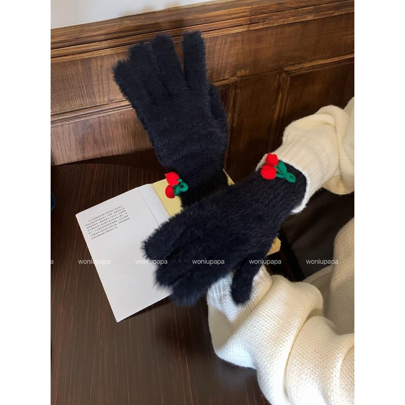 

Милые японские перчатки с пятью пальцами из вишневого плюша для женщин на осень и зиму для путешествий и езды на велосипеде, теплые и холодостойкие, универсальные перчатки для сенсорных экранов one size fits all