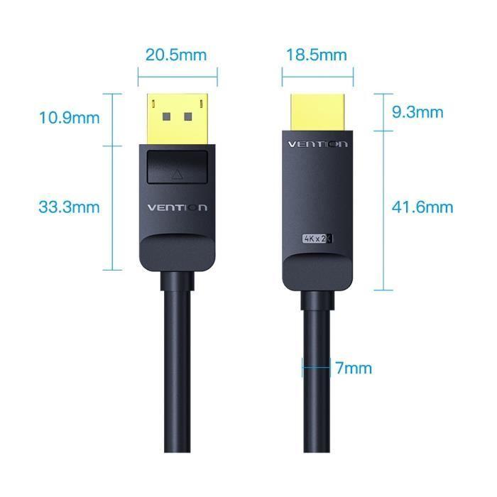 Câble Vidéo/Audio - VENTION - DP vers HDMI - 4K 30Hz - 1,5m - Noir