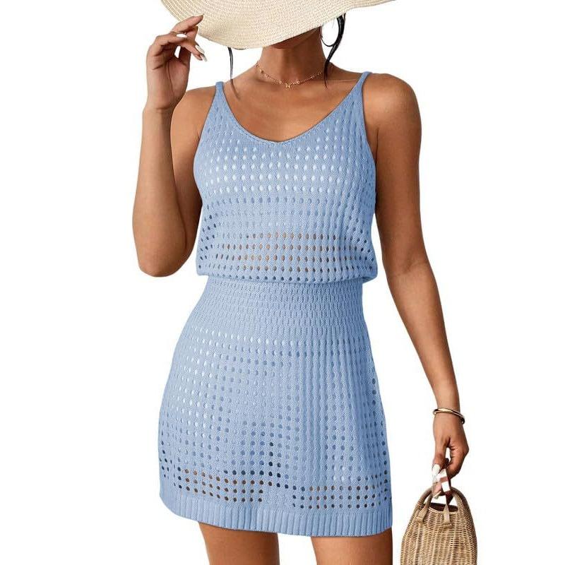 2026 Summer Crochet Hollow Knitted Beach Swimsuit Swim Cover Up Women's Vacation Dress Women