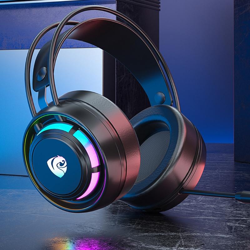 RGB Light Gaming Headset Surround Stereo Sound Earphone Soft Earmuffs Powerful Ergonomic Design Comfortable to Wear