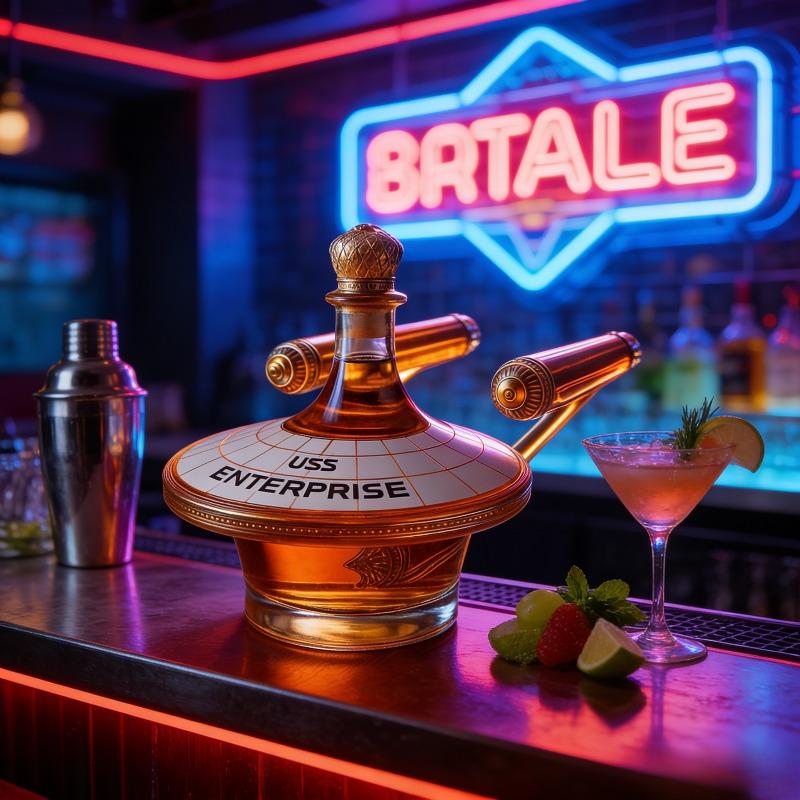 Unique Star Trek USS Enterprise Glass Decanter, Novelty Spaceship Bottle for Liquor, Whiskey & Wine Bar Decor