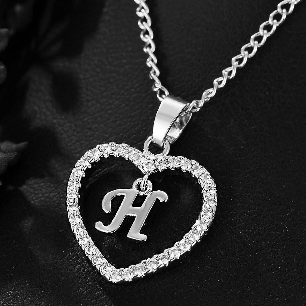 Heart Pendant Zircon Letter Necklace - 26 Letters Available