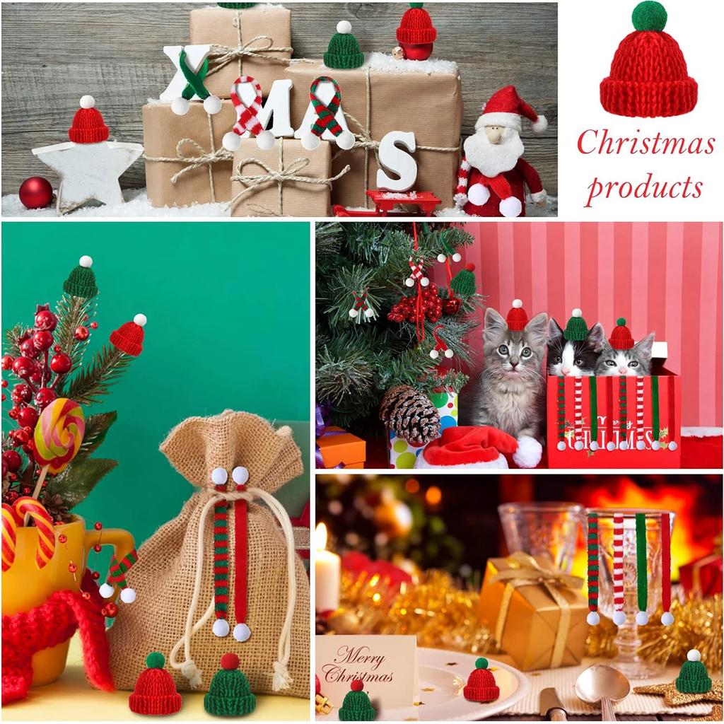 10/20pcs Mini Santa Hat & Scarf 2025 New Christmas Costume for Cat Rabbit Doll Lollipop Bottle DIY Xmas Party Dinner Decoration