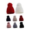 Solid Color Faux Fur Pom Beanie Single Pom Pom Warm Windproof Hat Thick Beanie Hat  For Women