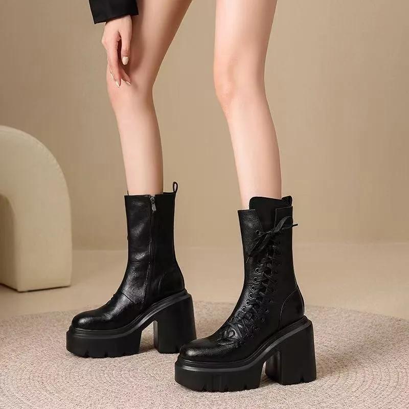 Fashion Small and Super High-heeled Women's 2025 New Platform Heightened Mid-leg Boots Fashion Boots