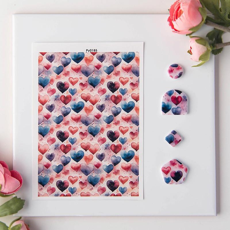 Heart Series Pattern Watercolor Transfer Paper for Polymer Clay Soft Pottery Pendant Earrings Jewelry Making Stickers Decor Tool