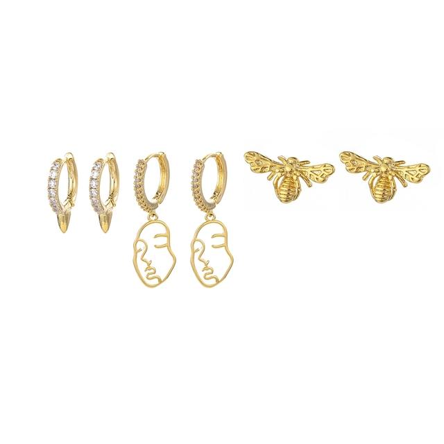 

ANENJERY серьги-кольца с подвеской в ​​виде полого лица, серьги-кольца с заклепками, пчела, золотые, 6 шт./компл., наборы сережек золотистый