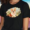 T-Shirt Women Corgi Dog with Flower Motif Cotton Size S To 3XLWill Open In New Window or Tab