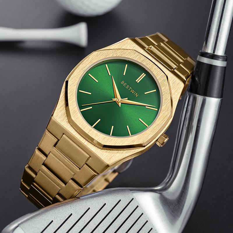 BESTWIN Men's Waterproof Quartz Watch with Butterfly Double Snap Closure