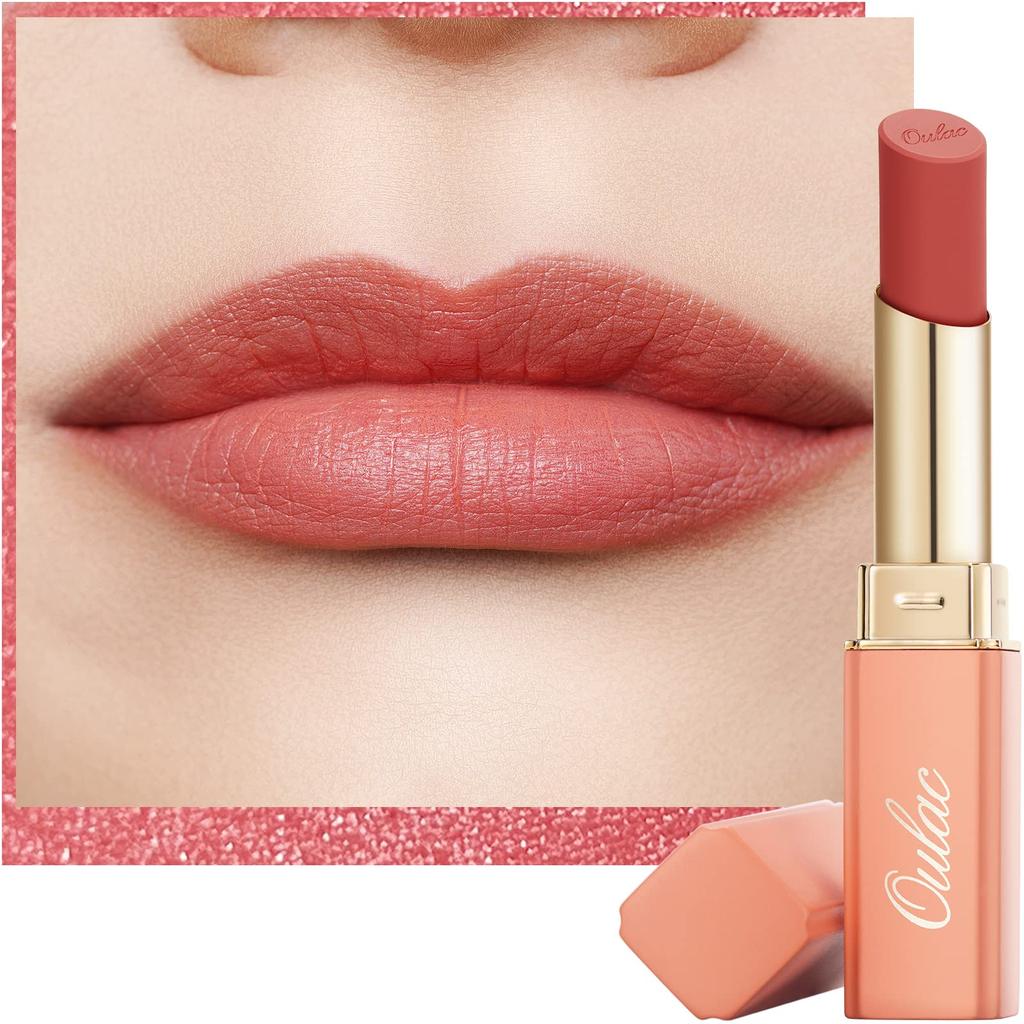 Oulac Soft Matte Lipstick for Women - Nude Peach Lipstick & Blush Duo, Cream to Powder Texture, Color Rich, Lightweight & Smooth, Enriched with Ros