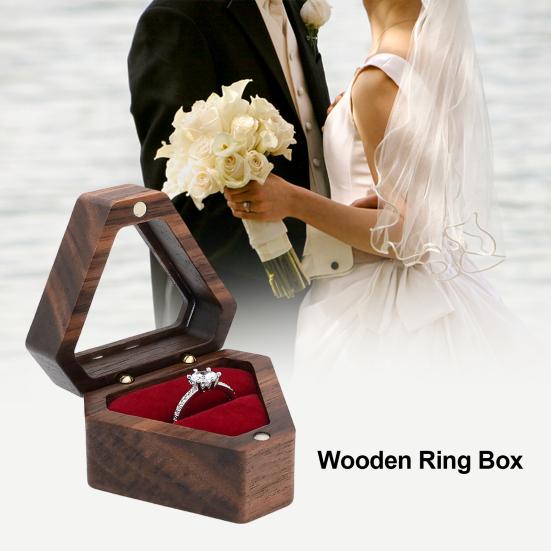 Jewelry Storage Box Finish Velvet Foam Triangle Shape Rustic Storage Single Slot Wooden Ring Box Engagement Accessory
