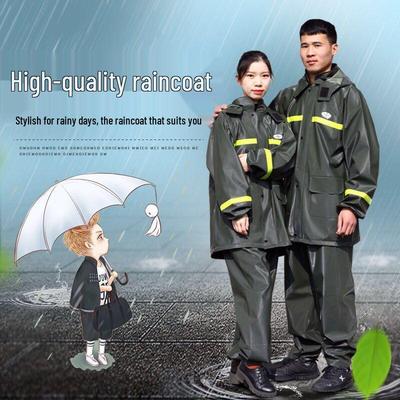 Men's Waterproof Reflective Raincoat & Pants Set, Thickened Ox Tendon, Lightweight & Breathable for Motorcycle Riding & Hiking