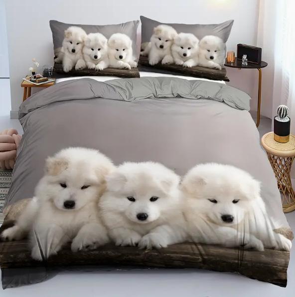Bedding Three-Piece Set 3D Digital Printing Animal Cat And Dog Bed Sheet Quilt Cover