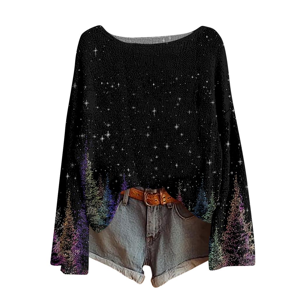Womens  Fall Sweaters Long Sleeve Print Tops Pullover Sweaters Loose Dressy Casual Basic Clothes