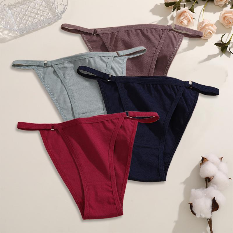 FINETOO 4 Pezzi Mutandine da Donna in Cotone Sexy Anello Metallico in Vita Biancheria Intima Mutandine Traspiranti Lisce Slip Morbidi da Donna Lingerie Comfort