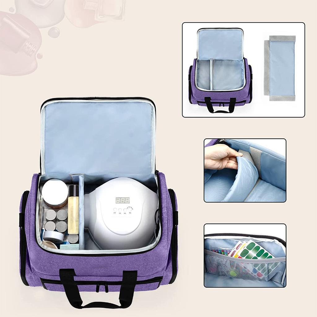 Portable Nails Polish Storage Case for Bottles with Double Layer Manicure Tools Organizers and Nail Dryer Compartment