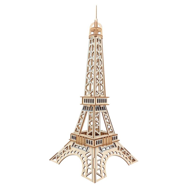 1set Eiffel Tower Wooden Simulation DIY Model, Wooden Hand-assembled 3D Three-dimensional Puzzle Toy
