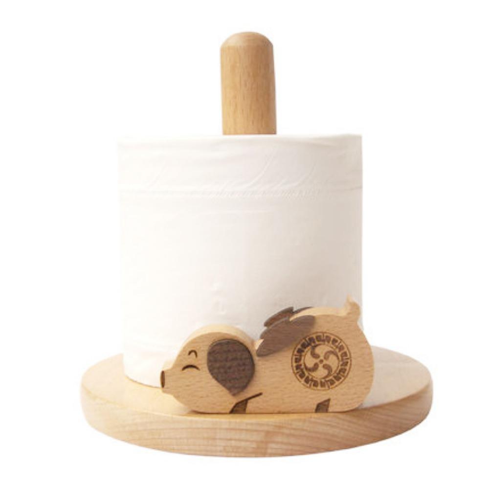 Vertical Cartoon Paper Towel Rack Durable Wooden Paper Roll Stand  Table Top