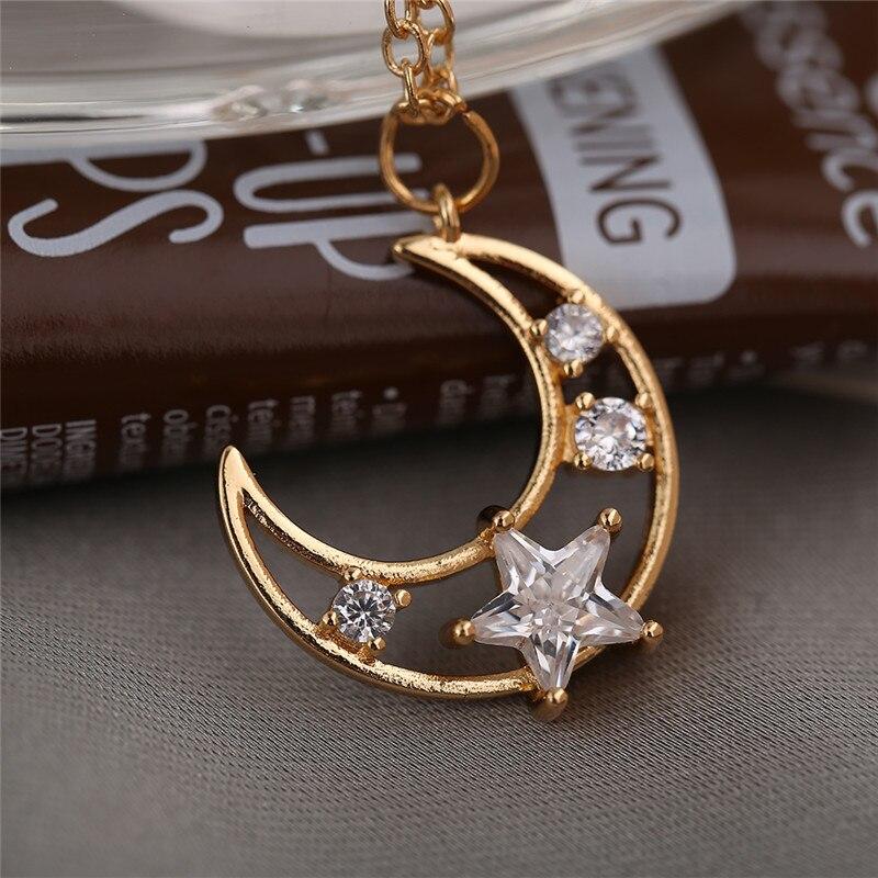 17KM Cute Gift Crystal Planet Moon Pendent Necklace for Women Fashion Gold Rhinestone Star Cross Necklaces Gift Wedding Jewelry