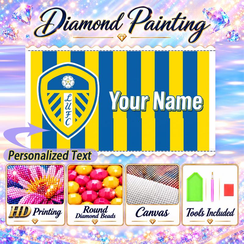 Leeds United 5D DIY Diamond Painting Custom Name Text, Full Drill Rhinestone Mosaic Art Home Gift
