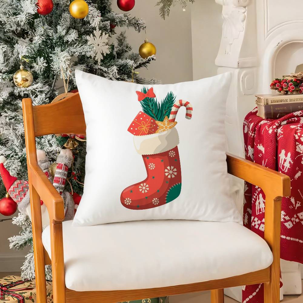 

Red Socks Merry Chrismas Pillow Case Holiday Happy Atmosphere Short Plush Double-sided Printing Home Cushion Cover 30cmx30cm