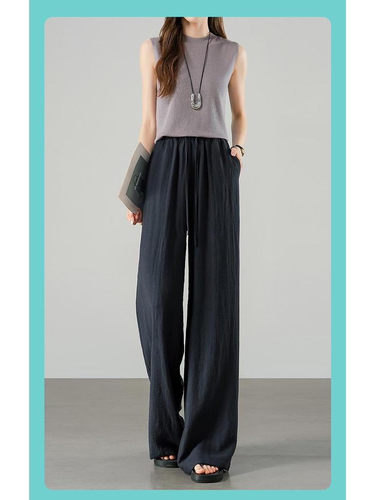 YAMAMOTO Women's Linen Pants - Summer 2026 High Waist, Drapey, Casual, Narrow Straight, Wide-Leg Style.