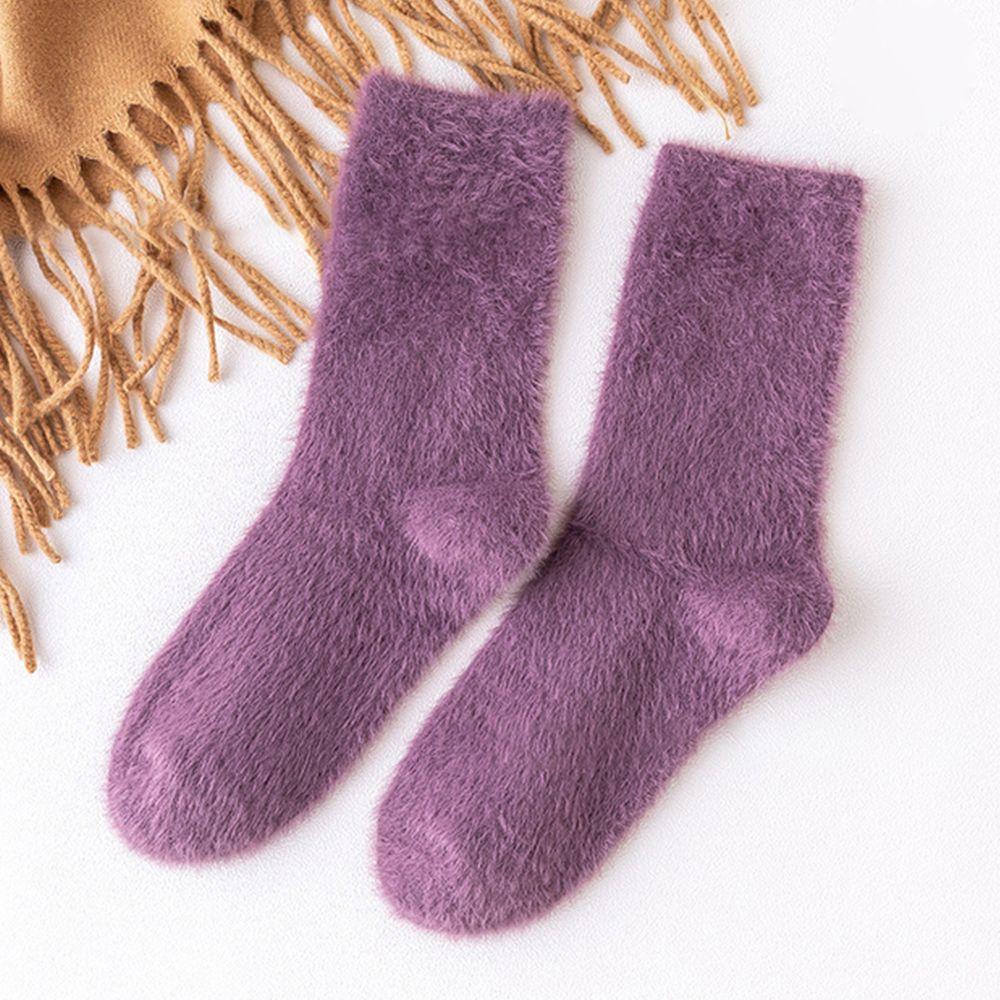 Korean Style Fashion Design Student Women Socks Mink Fur Fleece Socks Floor Socks Mid-Tube Hosiery