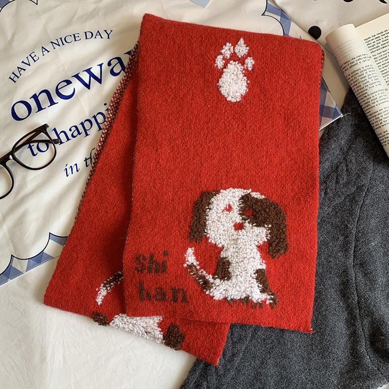 Women's Fluffy Knitted Puppy Scarf - Cozy Wool for Autumn & Winter