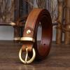 2.4Cm Wide Leather Belt Women'S Copper Buckle Korean Version Trendy Versatile Personalized Retro Pure Cowhide Jeans Belt