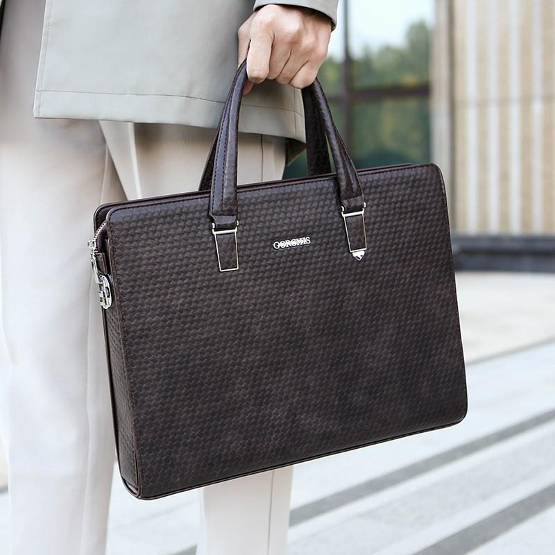 Large Capacity Business Briefcase Men With Password Lock 14-inch Laptop Compatible PU Leather Messenger Bag Commute