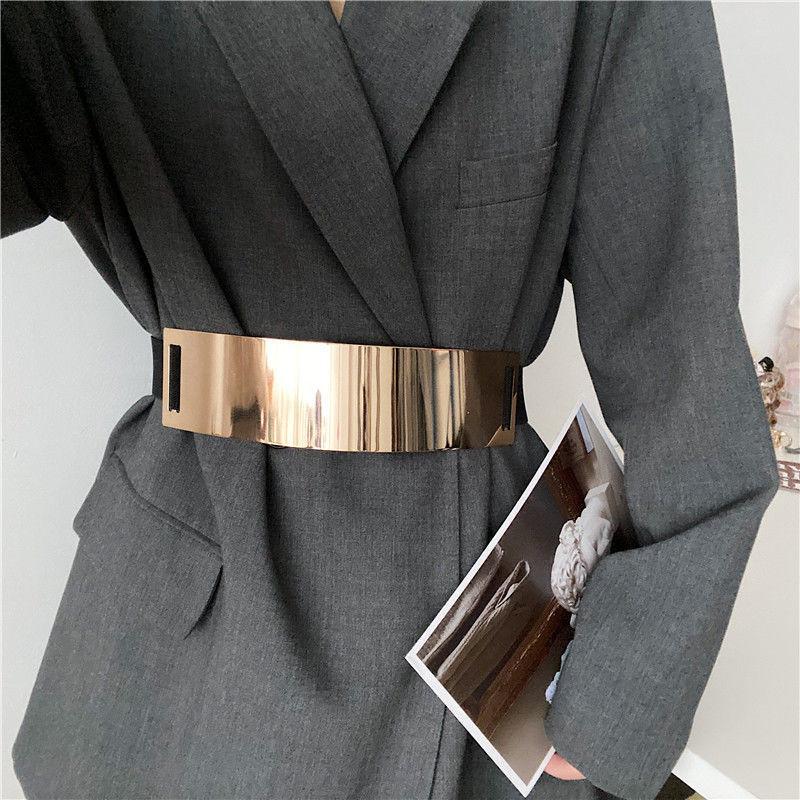 Stylish Metal Elastic Wide Waist Belt For Women With Shiny Surface Fashion Accessory