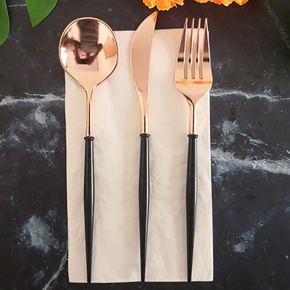 24Pcs/Pack Rose Gold Knives Forks Spoons Set Tableware Colorful Gilt Plastic Food Grade Disposable For Birthday Party Cake Fruit Desserts Dinner