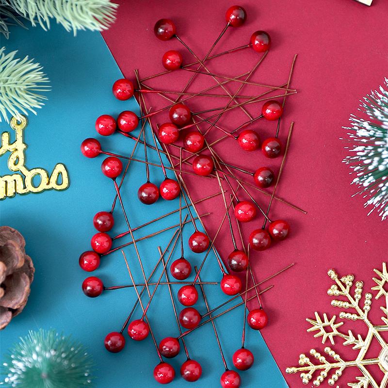 10/20/50Pcs Christmas Wine Red Berry Artificial Xmas Decor Froth Vivid Holly Berries Home Decoration Party Supplies Accessories